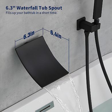 Male Npt Waterfall Shower Head With Handheld, Matte Black Bathtub Shower Faucet