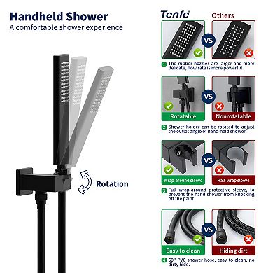 Male Npt Waterfall Shower Head With Handheld, Matte Black Bathtub Shower Faucet