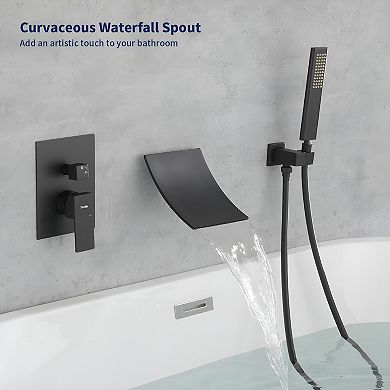 Male Npt Waterfall Shower Head With Handheld, Matte Black Bathtub Shower Faucet