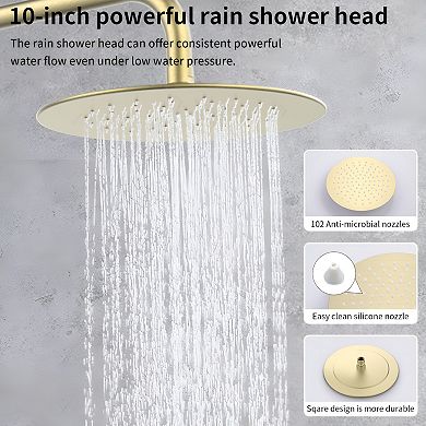 Wall-Mounted Shower System with 10 Inch Rainfall Shower Head and Handheld Shower Faucet