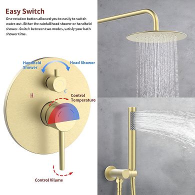 Wall-Mounted Shower System with 10 Inch Rainfall Shower Head and Handheld Shower Faucet