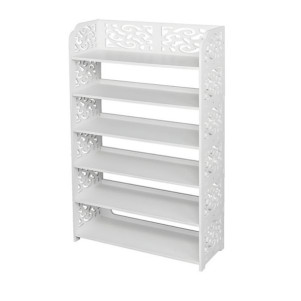 Wood-plastic Board Six Tiers Carved Shoe Rack - White