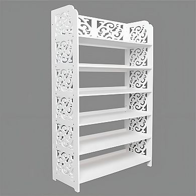 Wood-plastic Board Six Tiers Carved Shoe Rack - White