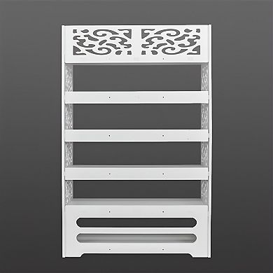 Wood-plastic Board Six Tiers Carved Shoe Rack - White