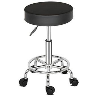 Black Round Bar Stool - Rotating Adjustable Height Stool with Ha Ha Feet for Kitchen and Bar