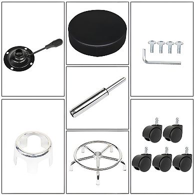 Black Round Bar Stool - Rotating Adjustable Height Stool with Ha Ha Feet for Kitchen and Bar