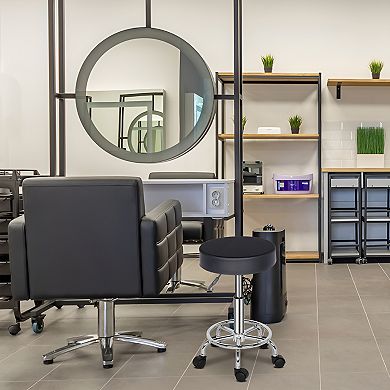 Black Round Bar Stool - Rotating Adjustable Height Stool with Ha Ha Feet for Kitchen and Bar