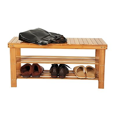 35.43 inches 3-Tier Wicker Shoe Rack with Stool Function for Entryway, Closet, or Bedroom