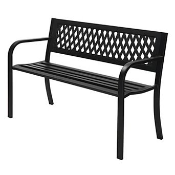 Backrest Iron Bench for Patio and Garden - Black