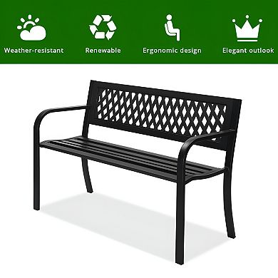 Backrest Iron Bench for Patio and Garden - Black