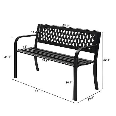 Backrest Iron Bench for Patio and Garden - Black