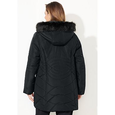 Catherines Women's Plus Size Faux Fur Hood Puffer Coat
