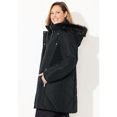 Catherines Women's Plus Size Faux Fur Hood Puffer Coat
