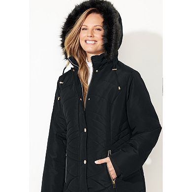 Catherines Women's Plus Size Faux Fur Hood Puffer Coat