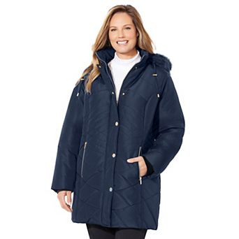 Catherines Women's Plus Size Faux Fur Hood Puffer Coat