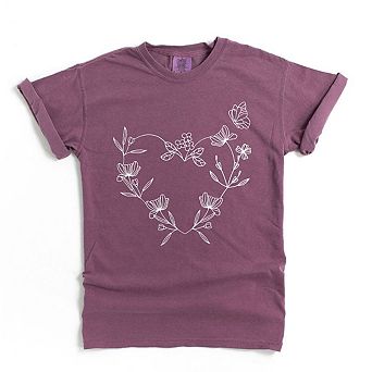 Butterfly And Floral Heart Garment Dyed Tees