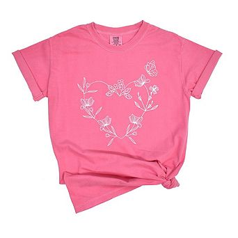 Butterfly And Floral Heart Garment Dyed Tees