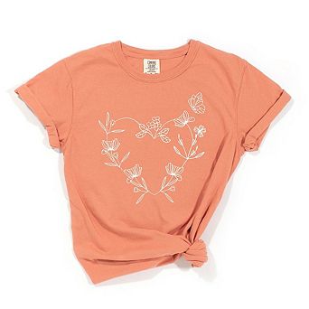 Butterfly And Floral Heart Garment Dyed Tees