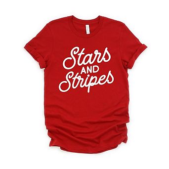 Stars And Stripes Slanted Cursive Puff Print Short Sleeve Graphic Tee