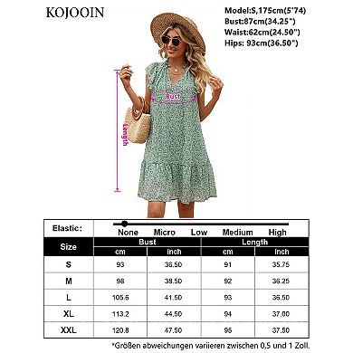 Women's Babydoll Mini Dress Summer V Neck Flutter Sleeve Boho Floral Flowy Shift Short Dress