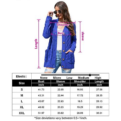 Women's Open Front Cardigan With Pockets Long Sleeve Cable Knit Button Loose Sweater Outwear