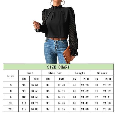 Women's Long Frill Sleeve Stand Collar Shirts Ruffle Solid Color Elegant Office Workwear Blouse
