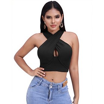 Criss Cross Halter Neck Tops for Women Wrap Crop Y2k Tops Backless Cami Tank Bustier Corset