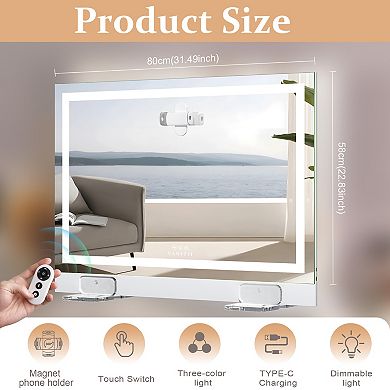 Vanitii Hollywood Mirror With Led Lights Remote Control Self-timer Wall Mount