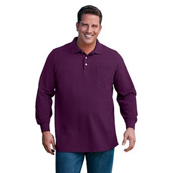 KingSize Men's Big & Tall Long-Sleeve Shrink-Less Cotton Polo Shirt