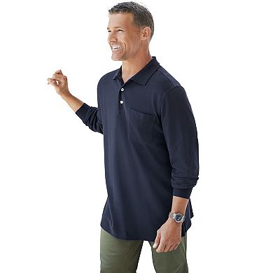 KingSize Men's Big & Tall Longer-Length Long Sleeve Shrink-Less Piqué Polo