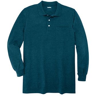 KingSize Men's Big & Tall Longer-Length Long Sleeve Shrink-Less Cotton Polo