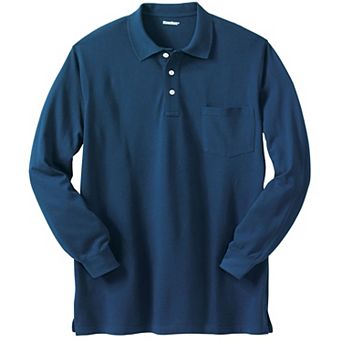 KingSize Men's Big & Tall Longer-Length Long Sleeve Shrink-Less Cotton Polo