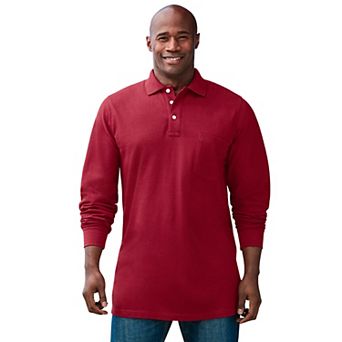 KingSize Men's Big & Tall Longer-Length Long Sleeve Shrink-Less Cotton Polo