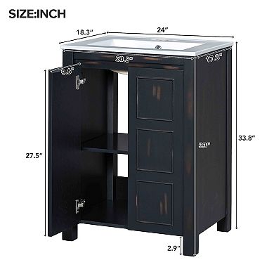 Merax Small Bathroom Vanity Combo With Ceramic Sink