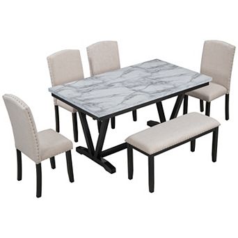 Merax Modern Style 6 pc Dining Table With 4 Chairs & 1 Bench