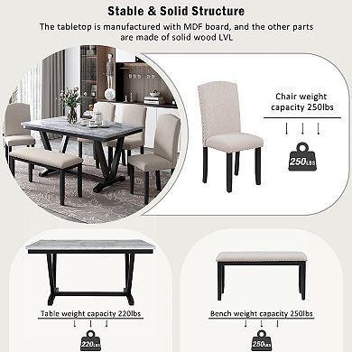 Merax Modern Style 6-piece Dining Table With 4 Chairs & 1 Bench