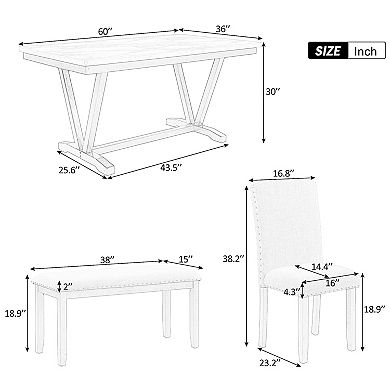 Merax Modern Style 6-piece Dining Table With 4 Chairs & 1 Bench
