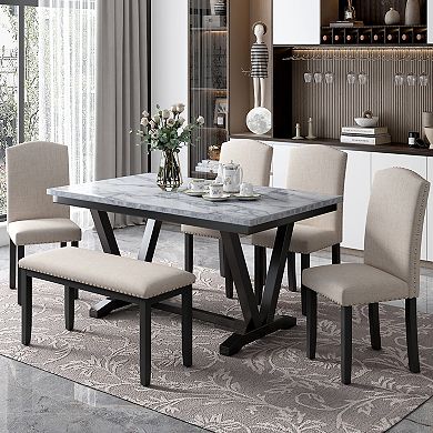 Merax Modern Style 6-piece Dining Table With 4 Chairs & 1 Bench