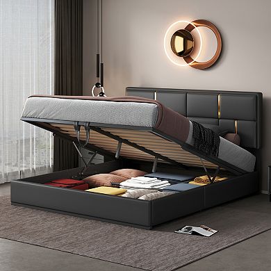 Merax Modern Pu Platform Bed With Hydraulic Storage