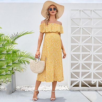 Maternity Dress Women's Off Shoulder Split A Line Casual Maxi Dress