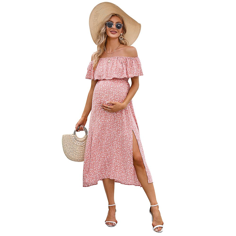sleeveless women's light pink off the shoulder dress for pregnant Angel Maternity Pink Maternity Bodycon Dress