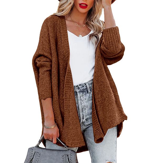 Kimono Batwing Long Sleeve Knit Cardigan Sweaters Open Front Oversized Chunky Sweater Outerwear