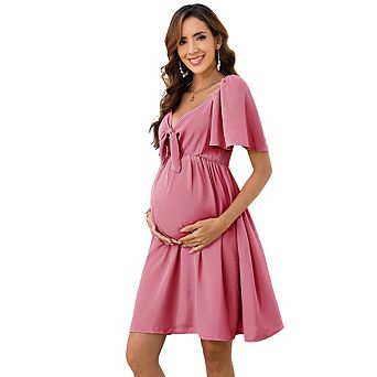 Maternity Dresses Women's Knotted V Neck Knee Length Wrap Dress