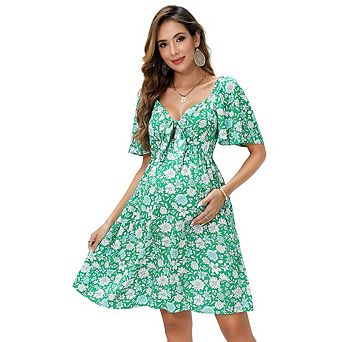 Maternity Dresses Women's Knotted V Neck Knee Length Wrap Dress