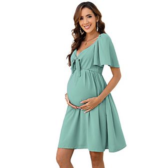 Maternity Dresses Women's Knotted V Neck Knee Length Wrap Dress