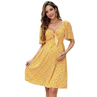 Maternity Dresses Women's Knotted V Neck Knee Length Wrap Dress