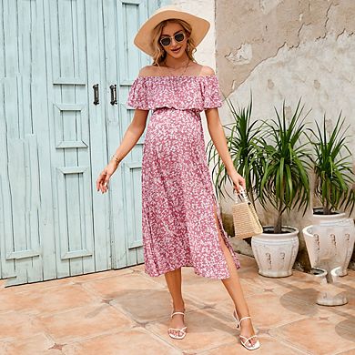 Maternity Dress Women's Off Shoulder Split A Line Casual Maxi Dress Photography Dress