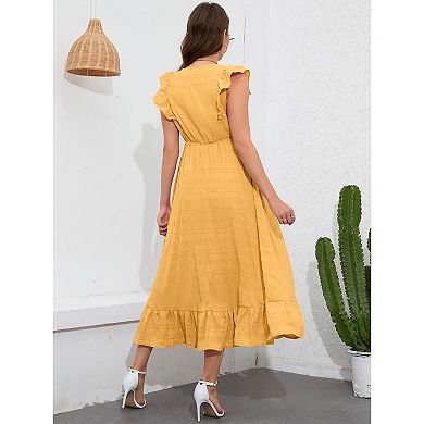 Maternity Dress Summer Ruffle Cap Sleeveless V Neck Maxi Dresses Maternity Wear