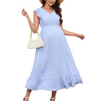 Maternity Dress Summer Ruffle Cap Sleeveless V Neck Maxi Dresses Maternity Wear