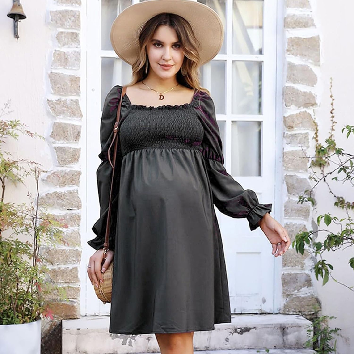 Maternity Square Collar Lotus Root Long ...